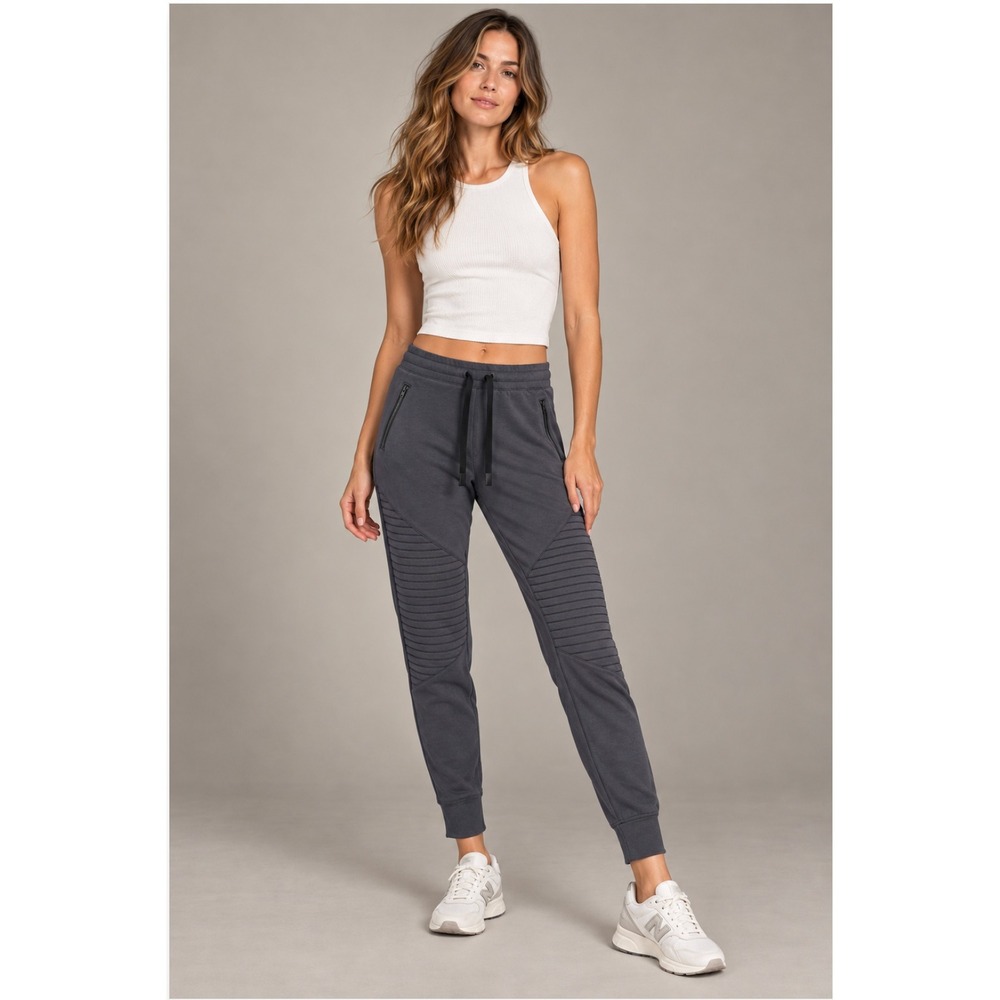 Alo Yoga Urban Moto Jogger Pants M Anthracite Gray Ribbed Tapered Sweatpants
